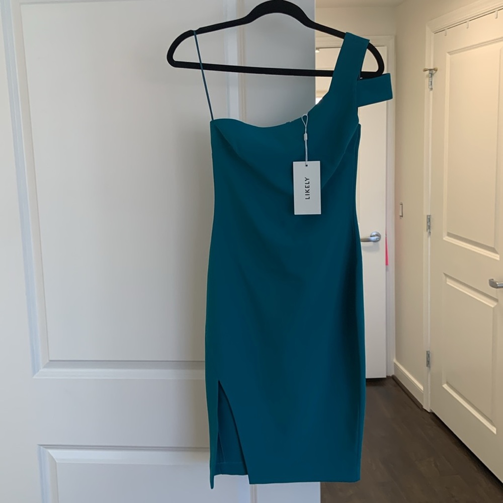 NWT - Never Worn- Likely Packard One-Shoulder Dress Teal - Size 0